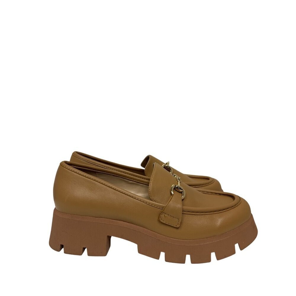 BCBG Generation Women's Shoes Raylin Tan Loafers Leather Slip On Platform 9.5